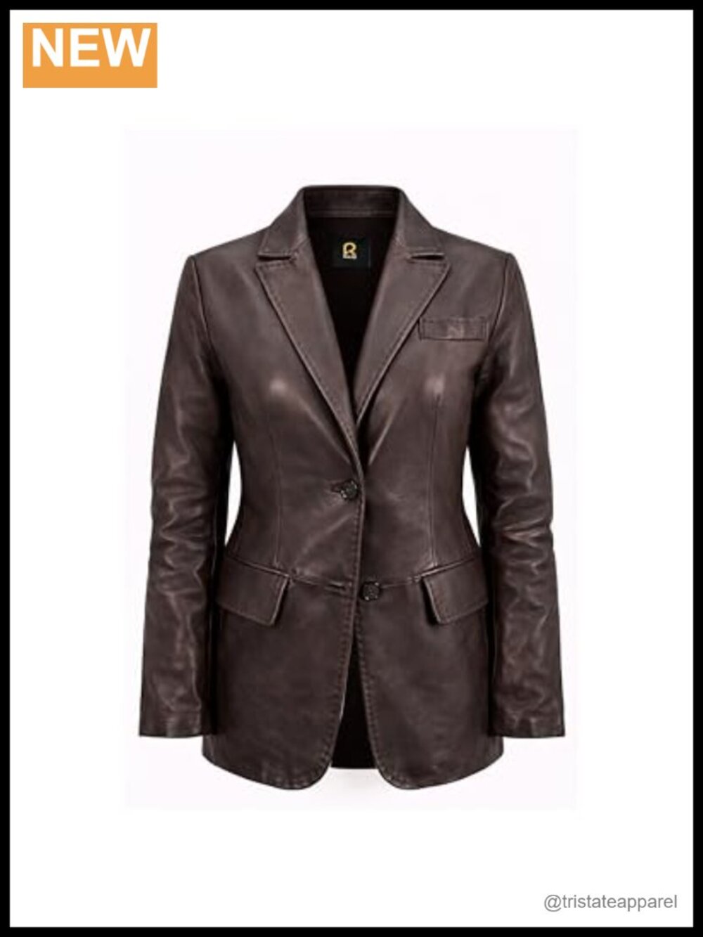 Women's Tailored Leather Blazer Coat Notch Lapel Button Front Flap Pockets